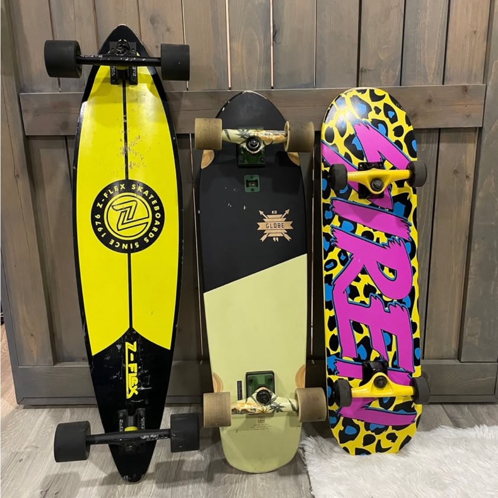 Globe Skateboard longboard - Pink, Yellow, and Black